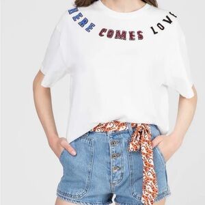 Sandro Paris "Here Comes Love" Embroidered Tee